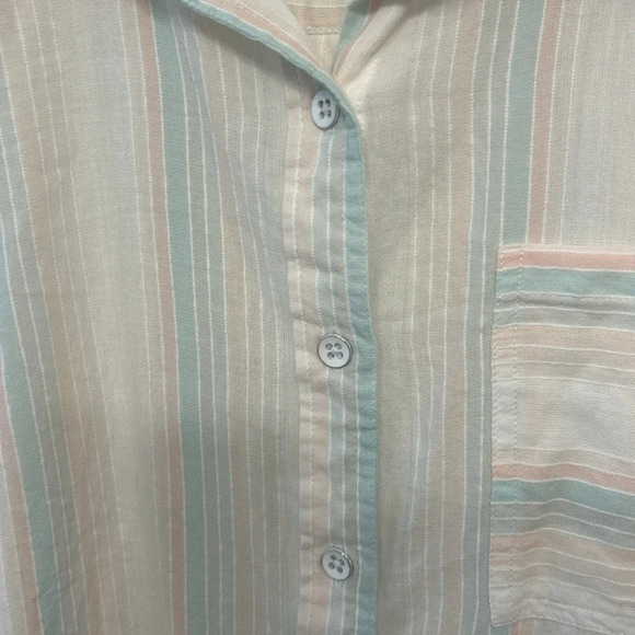 Style & Co long sleeve button down stripe pastel pink blue peach M - Picture 3 of 9